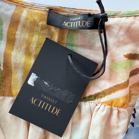 NWT TWINSET Actitude Hamal Cotton Muslin Wrap Style Watercolor Dress XS - Picture 9 of 16